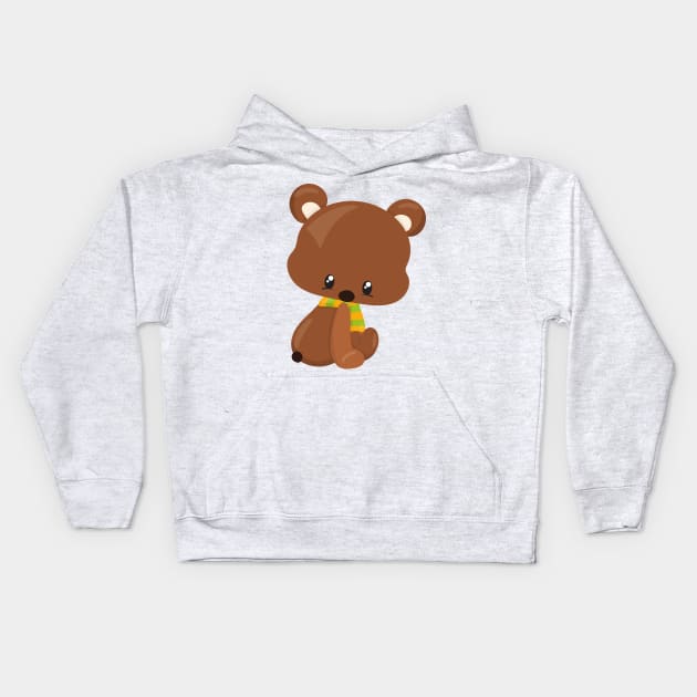 Cute Bear, Little Bear, Baby Bear, Bear With Scarf Kids Hoodie by Jelena Dunčević